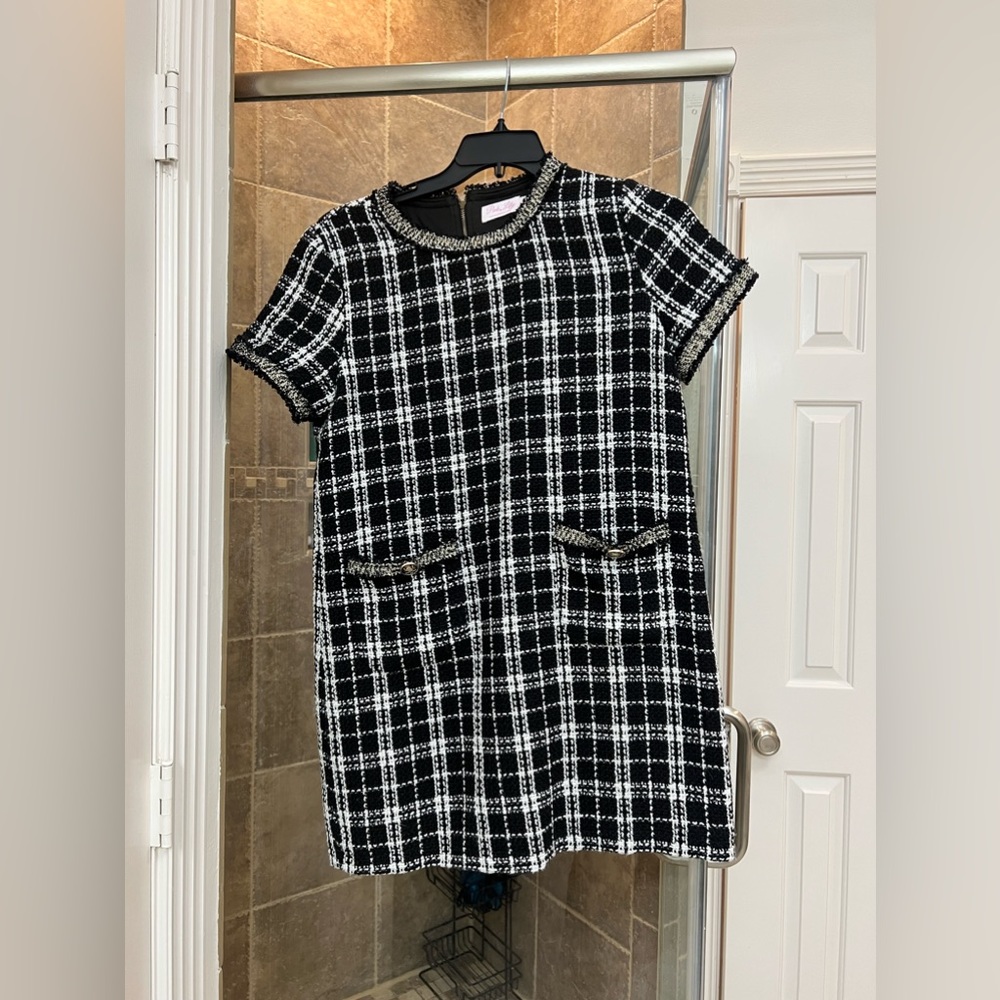 Pink lily black and white plaid dress